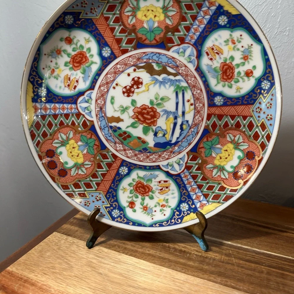 Decorative Imari-Style Porcelain Plate - Red, Blue, Gold Floral Design